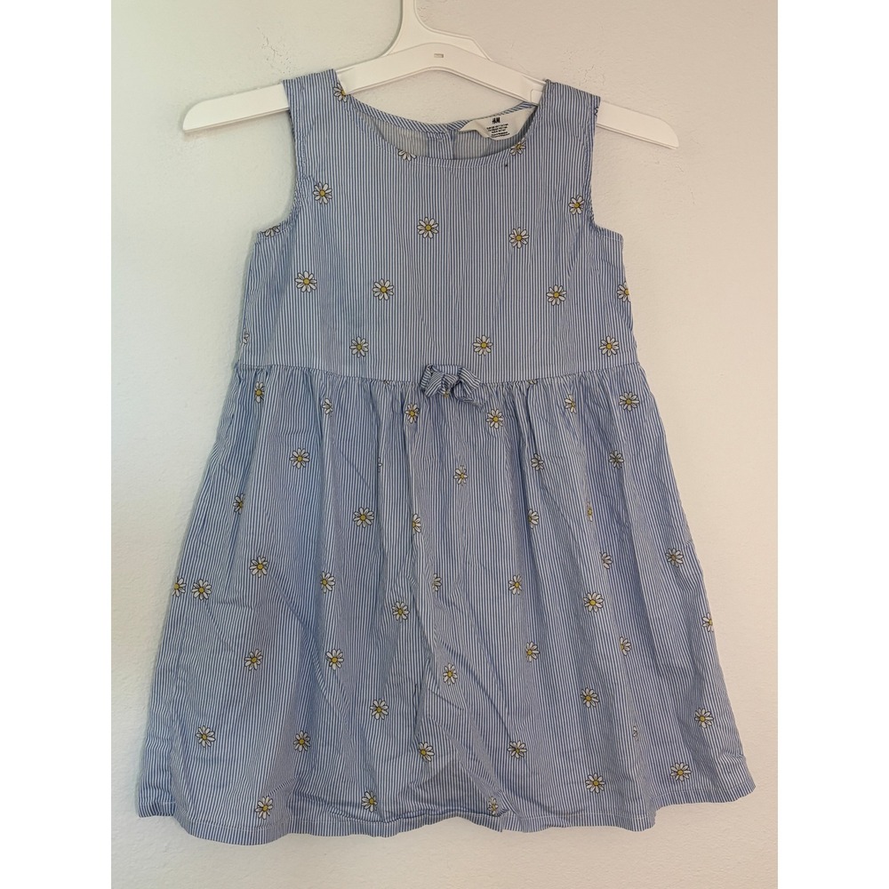 HM Girls Blue White Striped Daisy Floral Sleeveless Dress Size 7-8Y